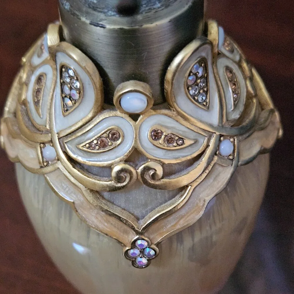 RARE LUXURY JAY STRONGWATER ARABESQUE SCROLL CRYSTAL ENAMEL VANITY SOAP PUMP JAR